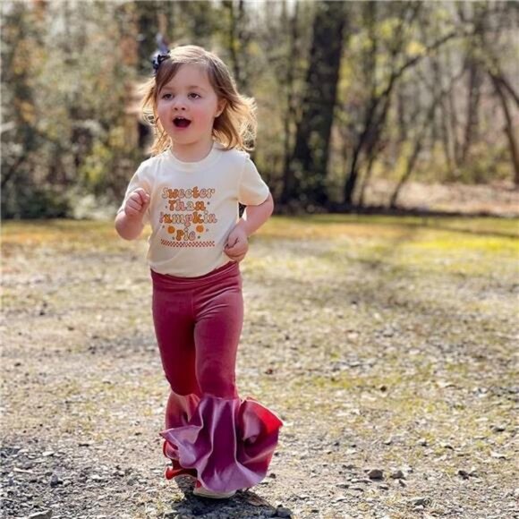 Baby Girl Fall Halloween Outfit Pumpkin‎ Printed Sweatshirt Tops Flare Pants Set - Picture 2 of 7